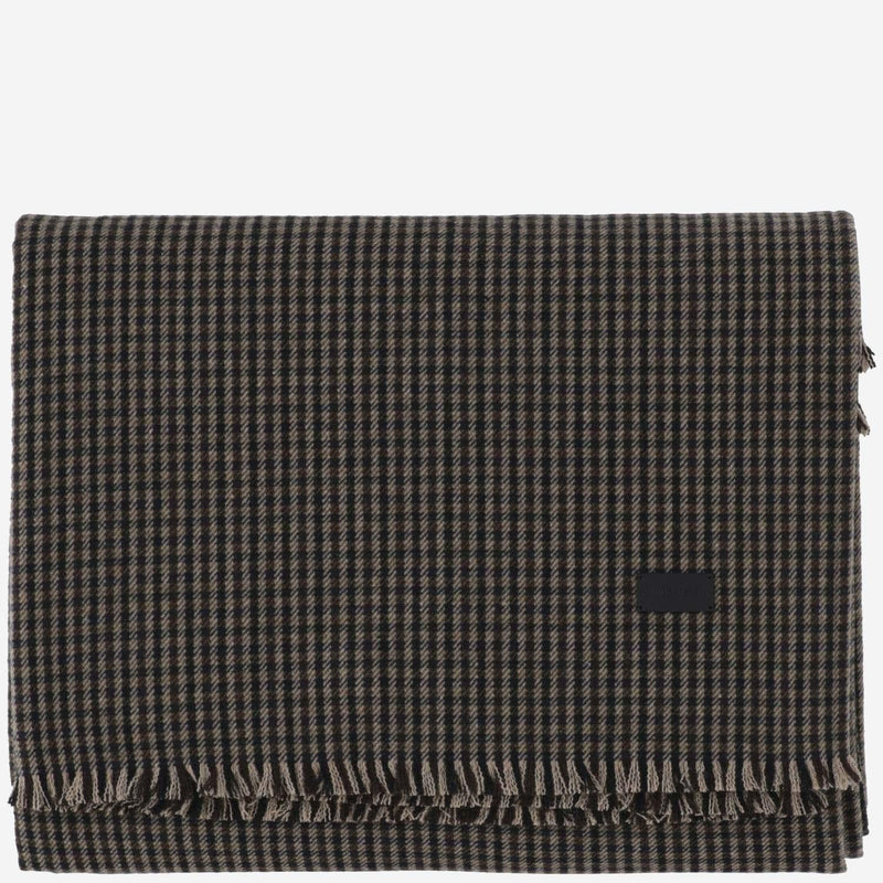 Saint Laurent Vichy Pattern Wool Blend Scarf — Gray Scarfs