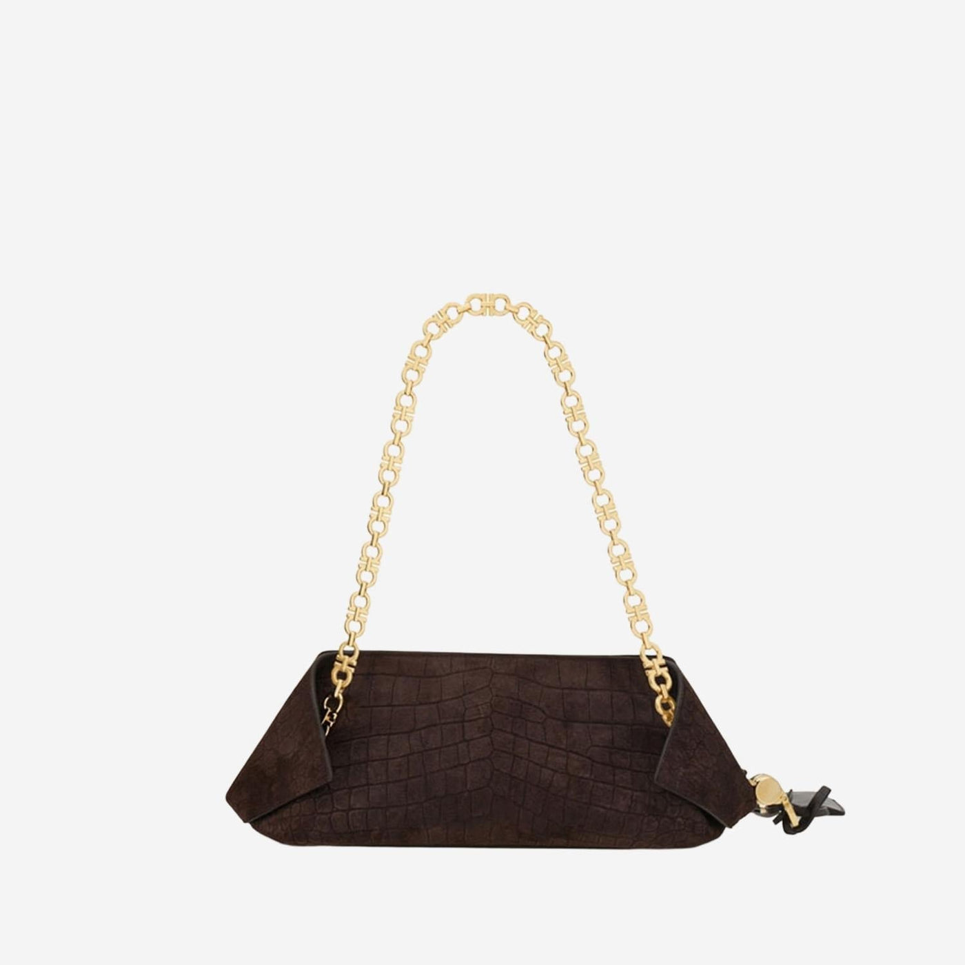 Ferragamo Crocodile-Embossed Suede Shoulder Bag — Brown Leather