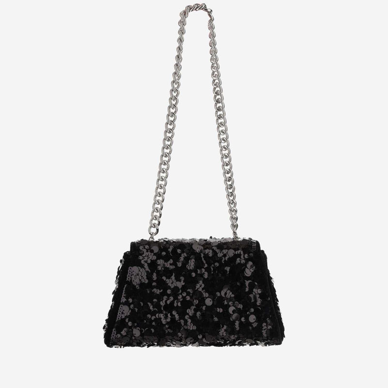 Self-Portrait Sequin-Embellished Shoulder Bag — Black Polyester Elastane