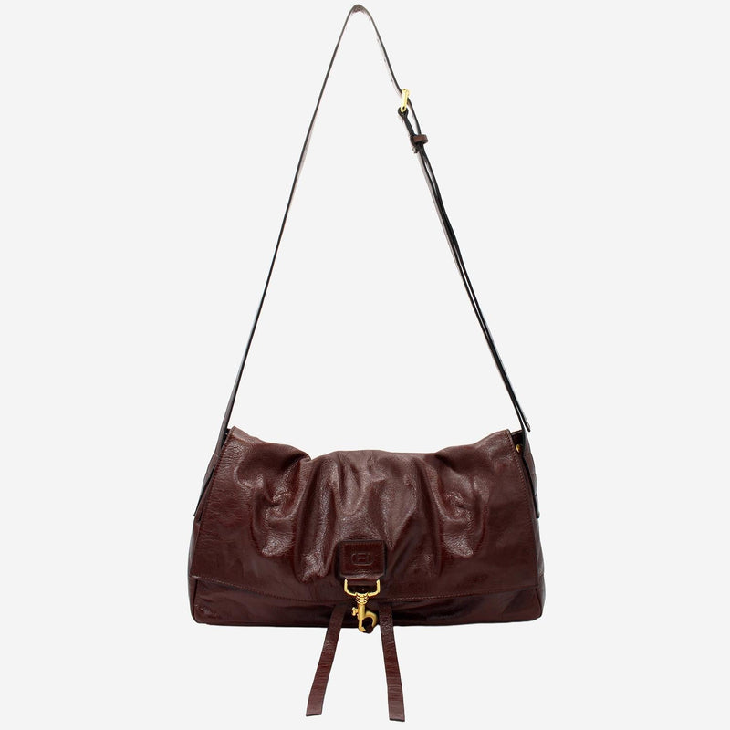 Radica Studio Hammered Nappa Leather Shoulder Bag — Brown Pelle