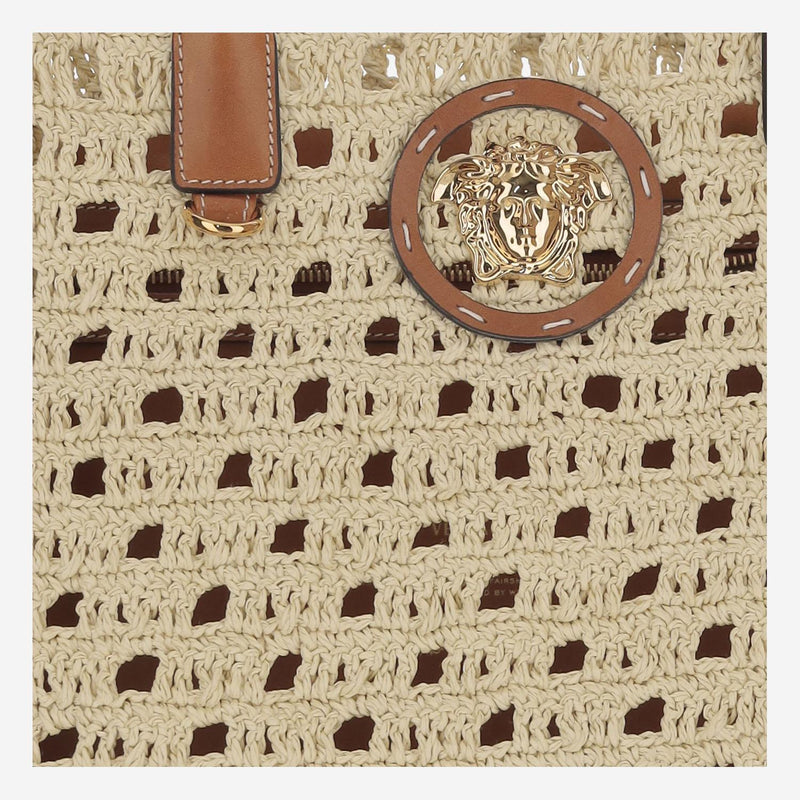 Versace Perforated Cotton Canvas Tote Bag — Beige