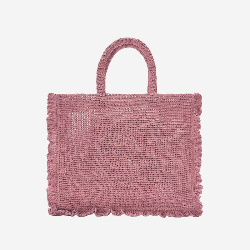 Mc2 Saint Barth Logo-Embroidered Raffia Shoulder Bag — Pink