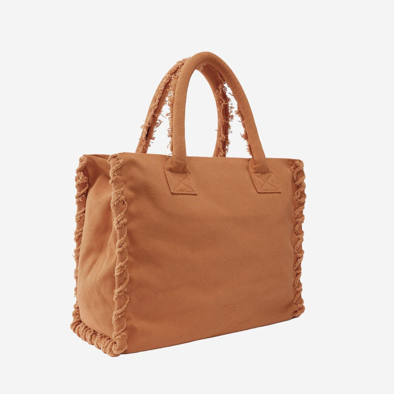 Pinko Logo-Embroidered Cotton Tote Bag — Brown
