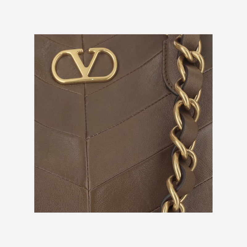 Valentino Garavani Chevron-Quilted Leather Shoulder Bag — Brown