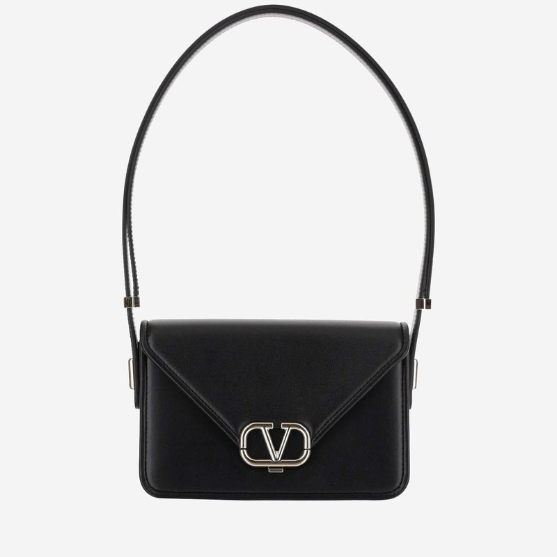 Valentino Garavani Vlogo Closure Calf Leather Shoulder Bag — Black - Bos Taurus