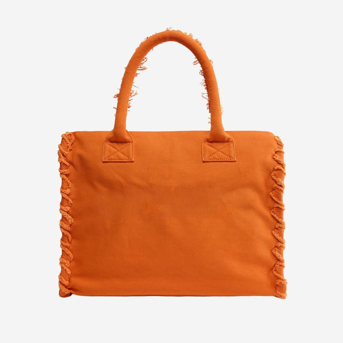 Pinko Cotton Shopper With Fringed Trim Tote Bag — Orange