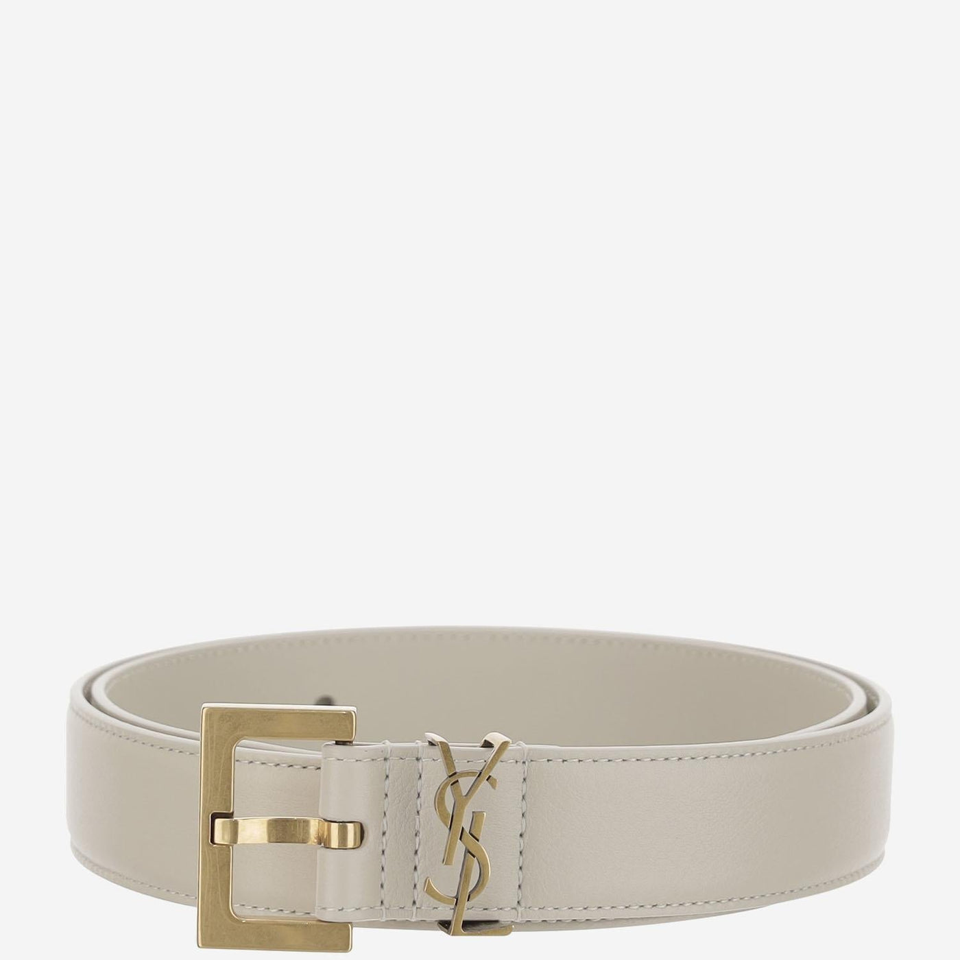 Saint Laurent Glossy Calfskin Belt — White Leather