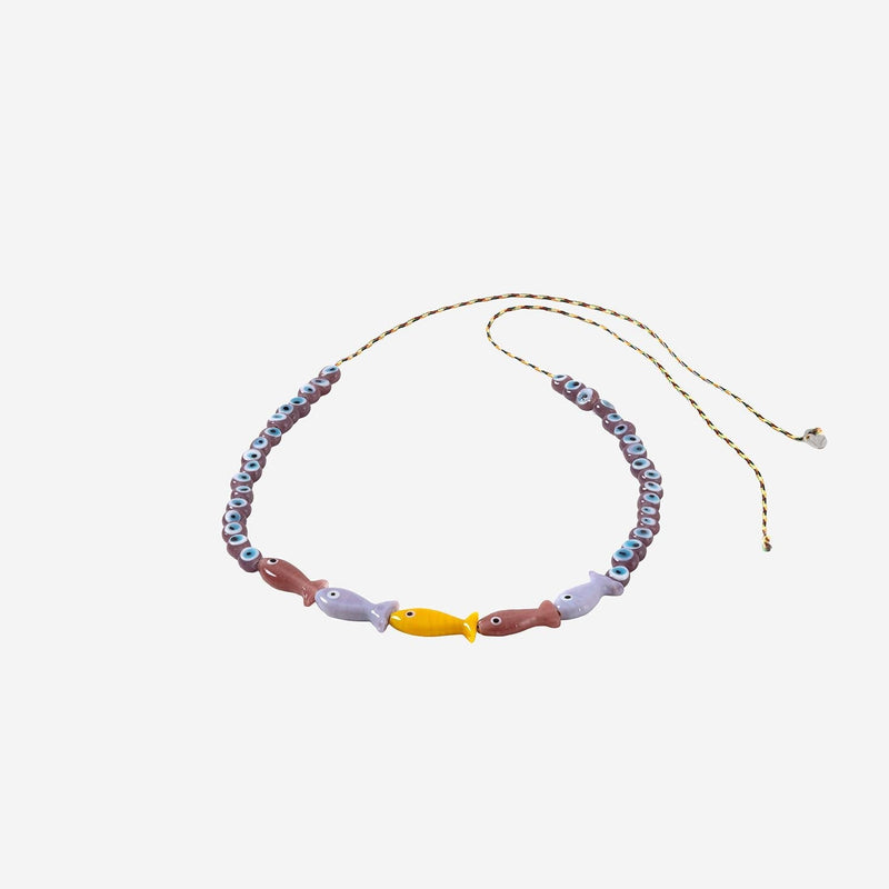 Sorbet Island Fabric And Glass Beads With Charm Necklace — Multicolor Necklaces