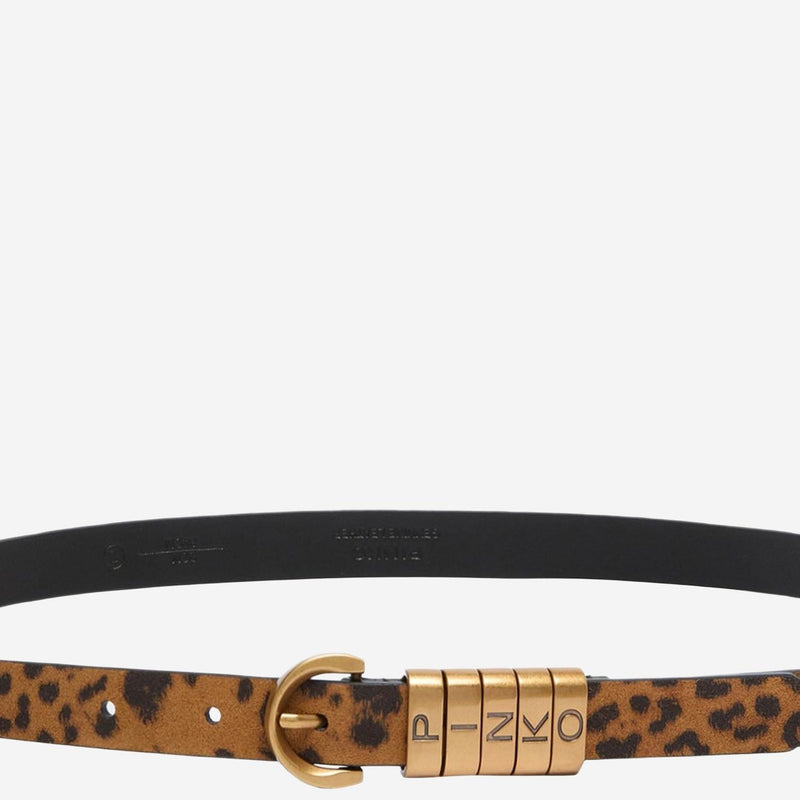 Pinko Leopard-Print Leather Belt — Brown