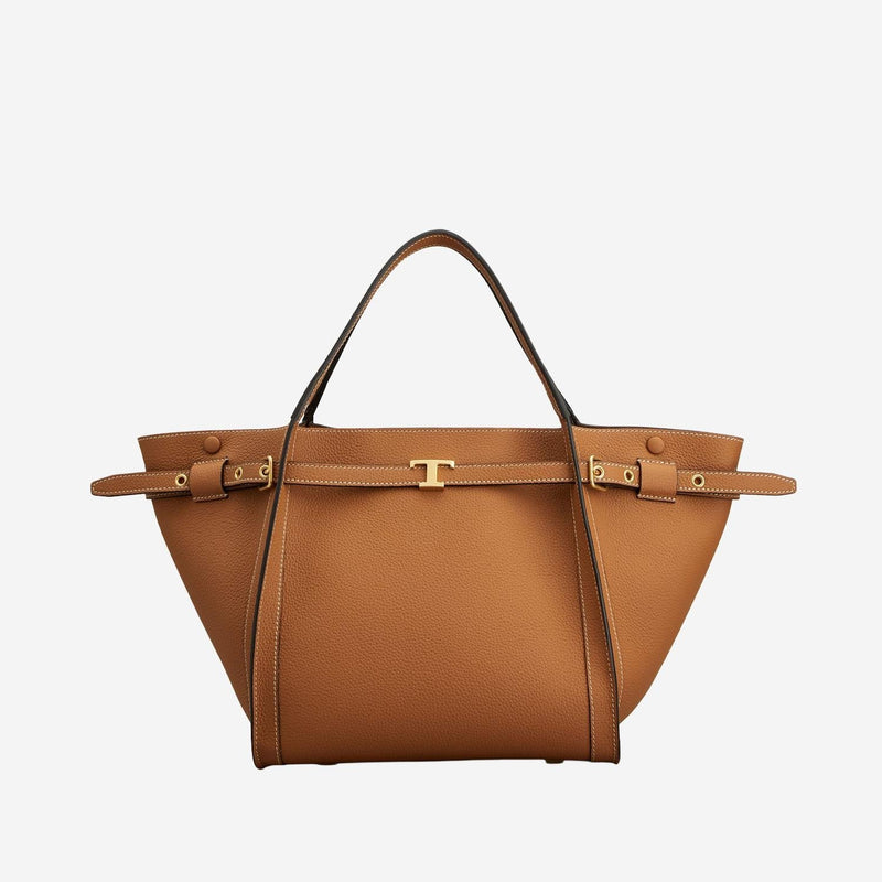 Tods Logo-Detailed Calfskin Tote Bag — Brown