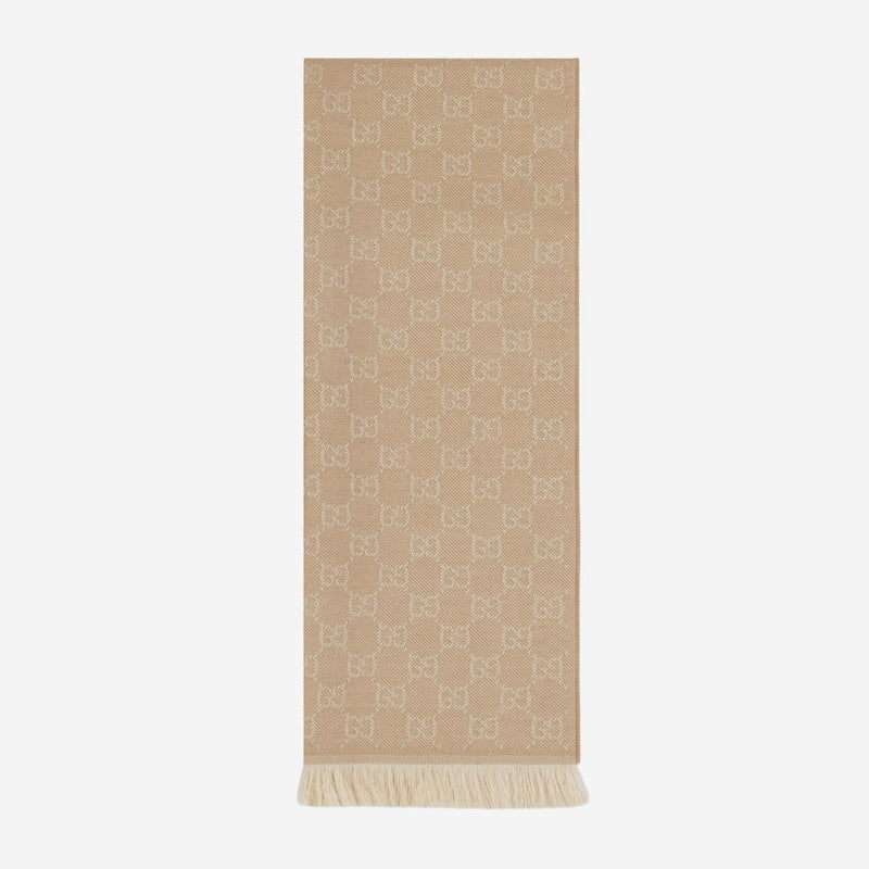 Gucci Gg Motif Wool Scarf — Beige Scarfs