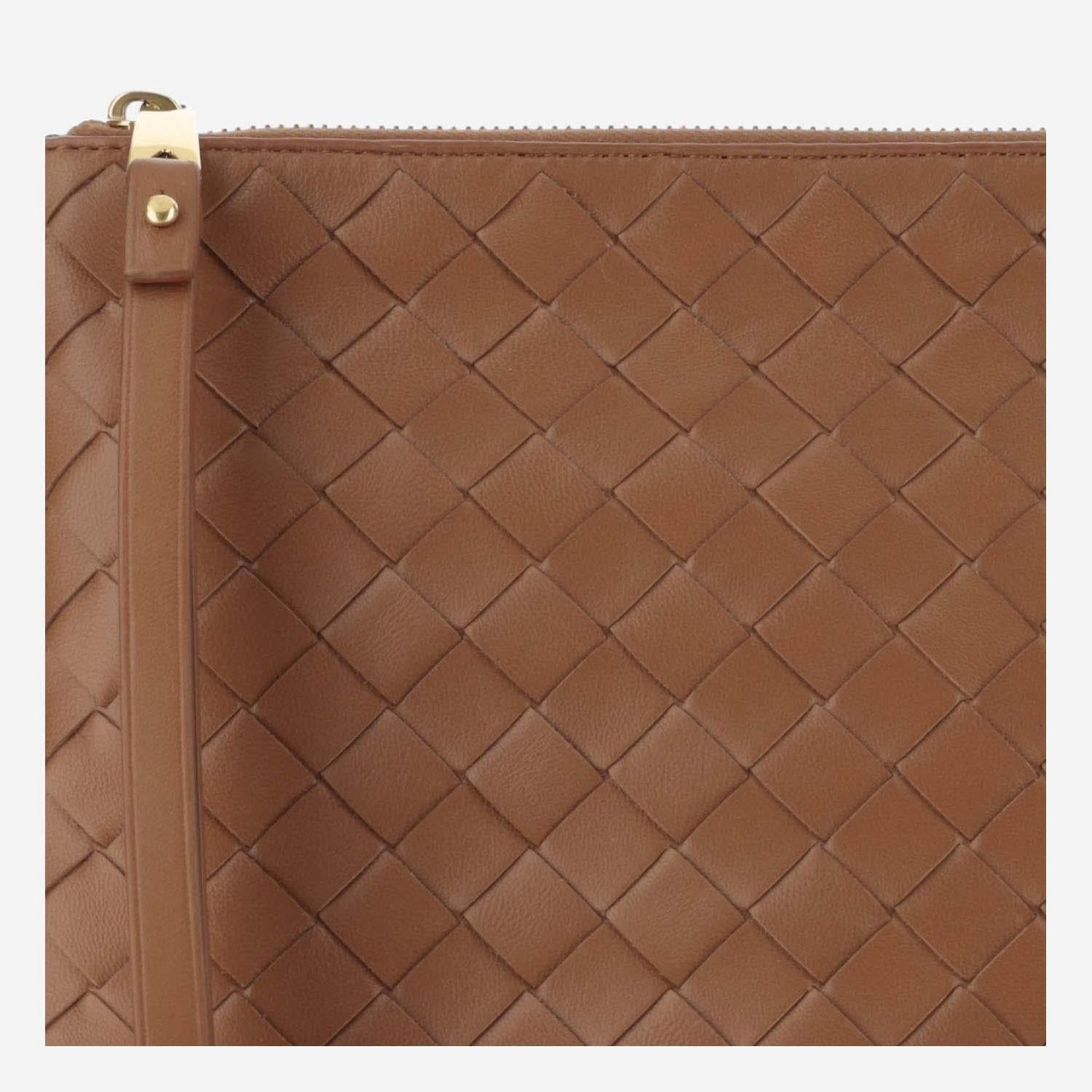 Bottega Veneta Intrecciato Woven Lambskin Clutch — Brown