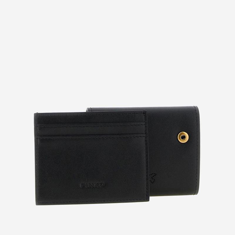 Pinko Leather Card Case Wallet — Black & Purses