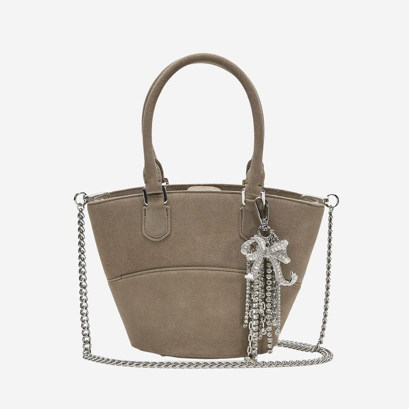 Self-Portrait Suede Leather With Removable Pendant Shoulder Bag — Gray (outer)