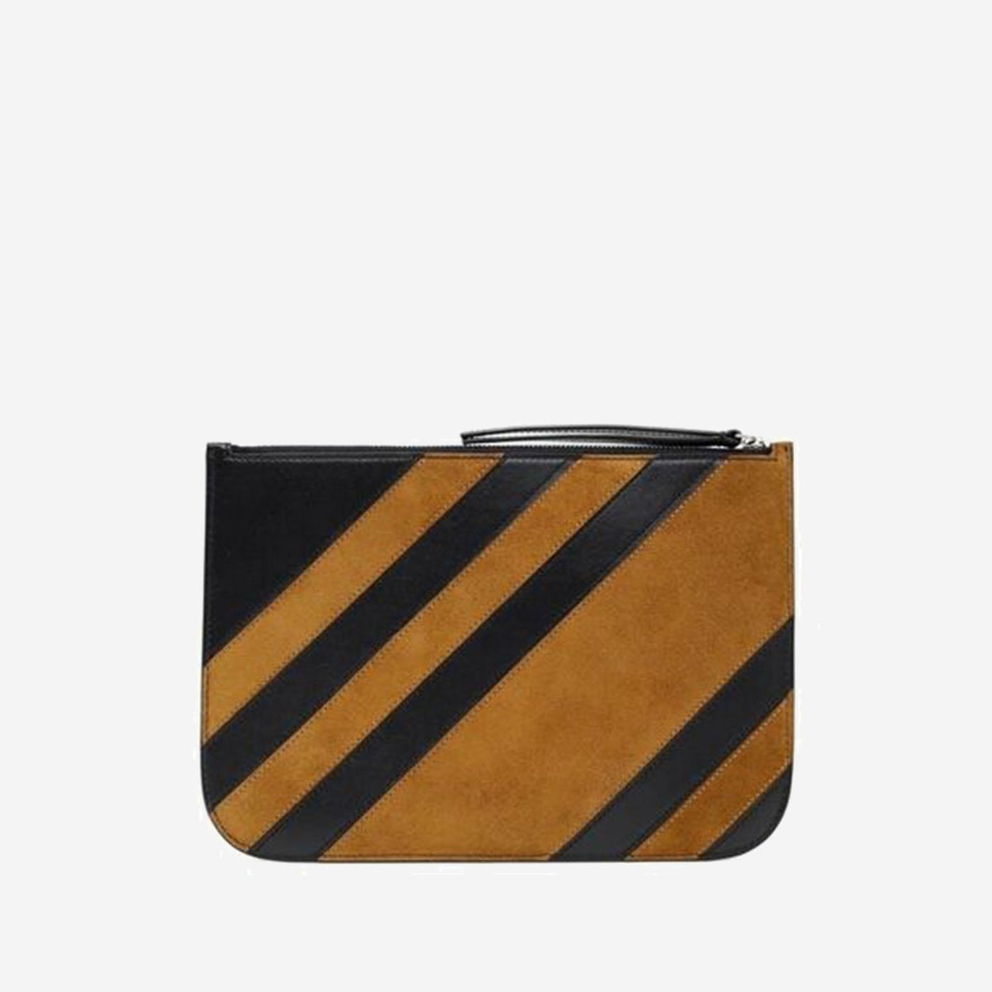 Phoebe Philo Diagonal-Striped Calf And Suede Clutch — Black Leather