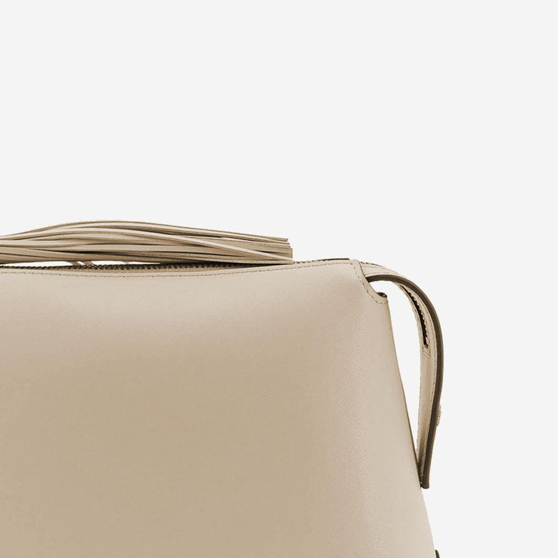 Pinko Metal Love Birds Logo Leather Beauty Case — Beige Top Handle Bags