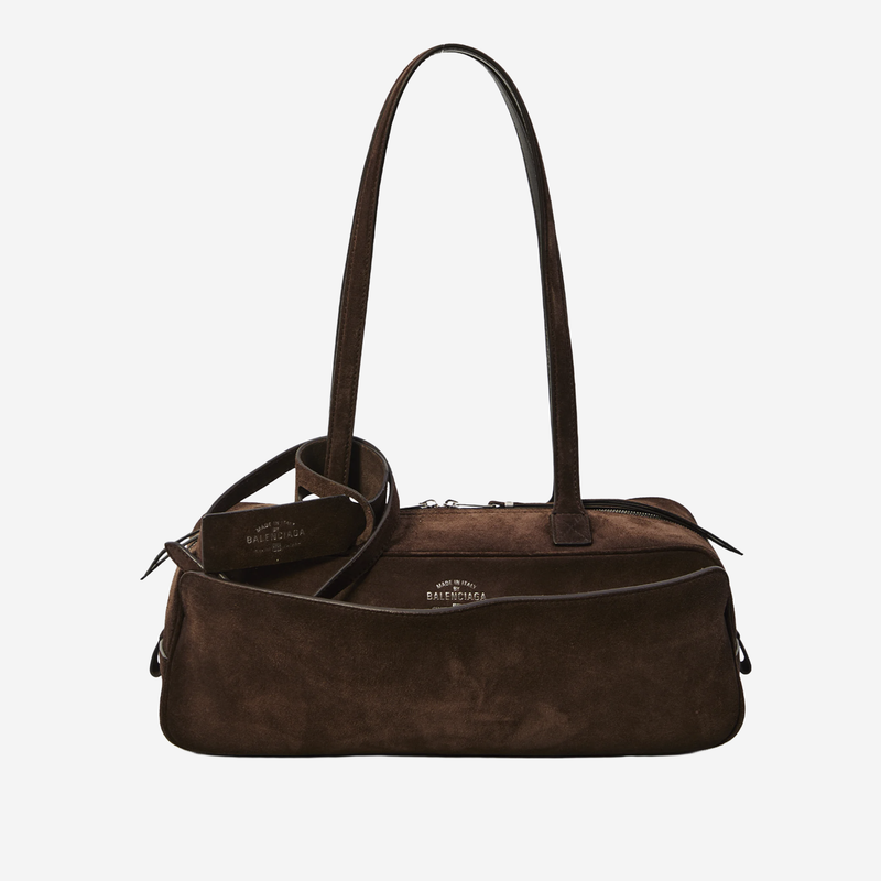 Balenciaga Suede Leather Bowling Shoulder Bag — Brown