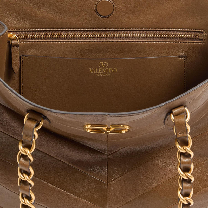 Valentino Garavani Lasein Shoulder Bag — Brown Leather
