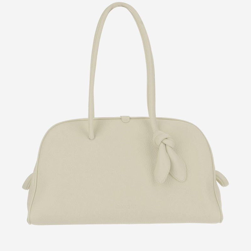 Jacquemus Bow-Handle Calfskin Shoulder Bag — White Leather
