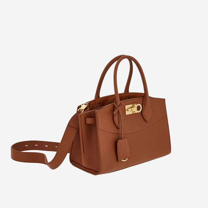 Ferragamo Textured Calfskin Shoulder Bag — Brown Leather