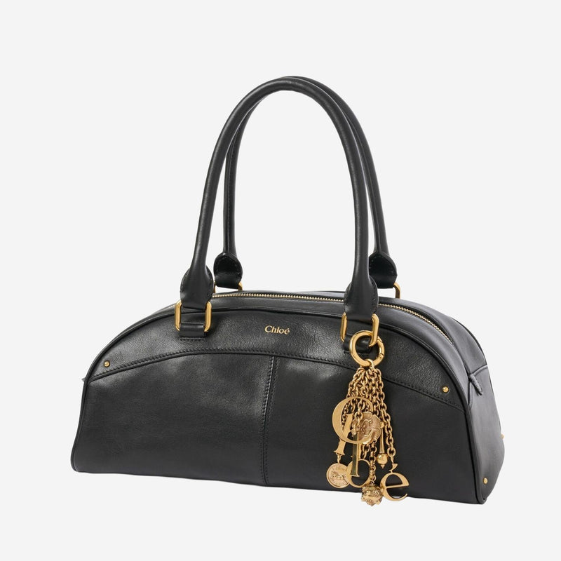 Chloé Leather Bowling Shoulder Bag — Black