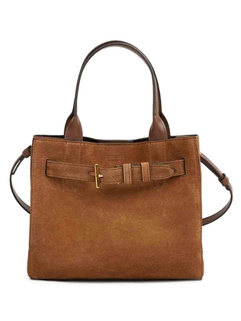 Tom Ford Audrey Shoulder Bag — Brown Calfskin Exterior; Suede Belt
