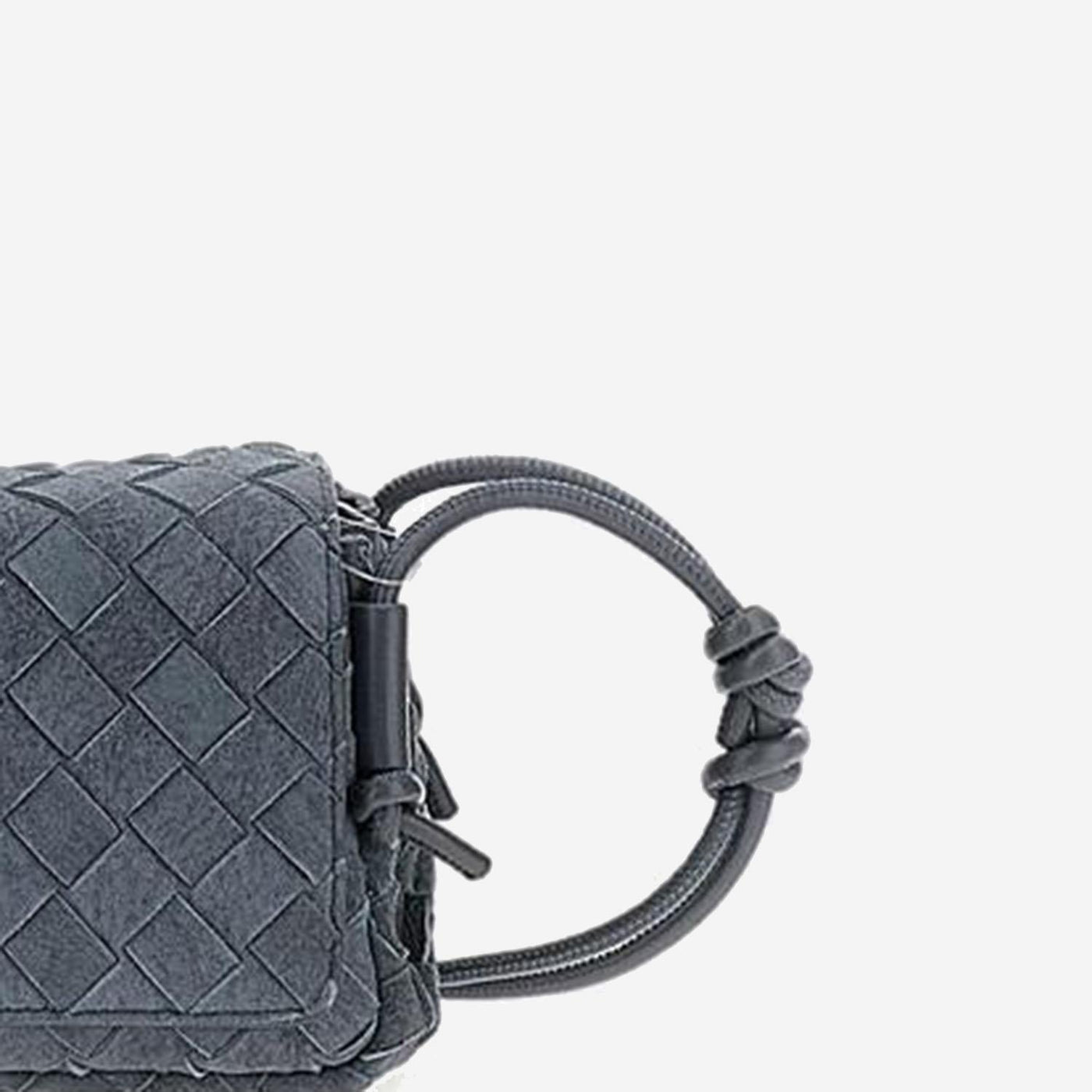 Bottega Veneta Suede With Knotted Rope Handle Clutch — Gray