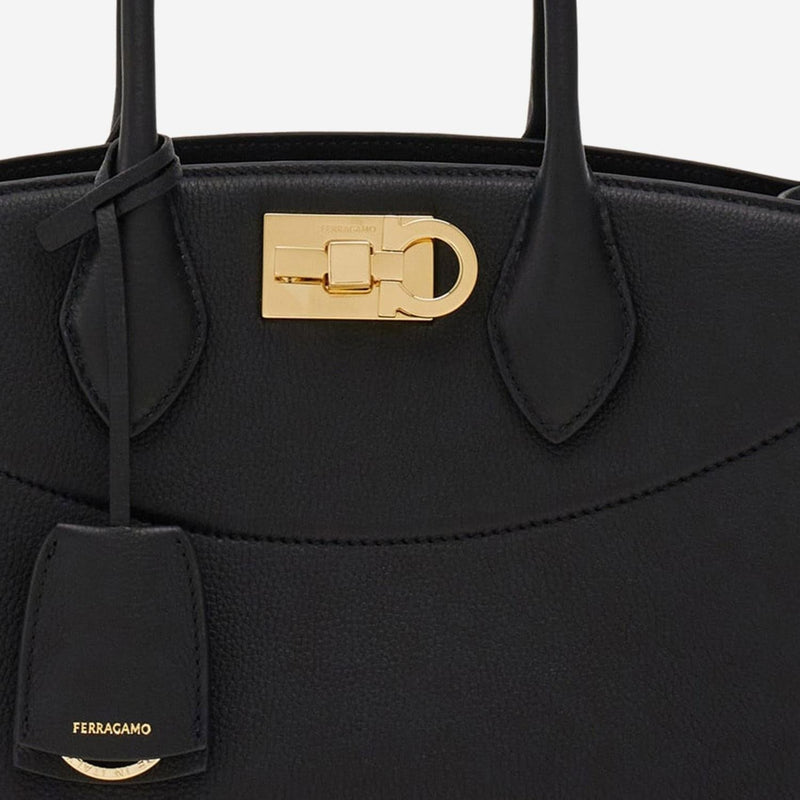 Ferragamo Textured Calfskin Top Handle Bag — Black