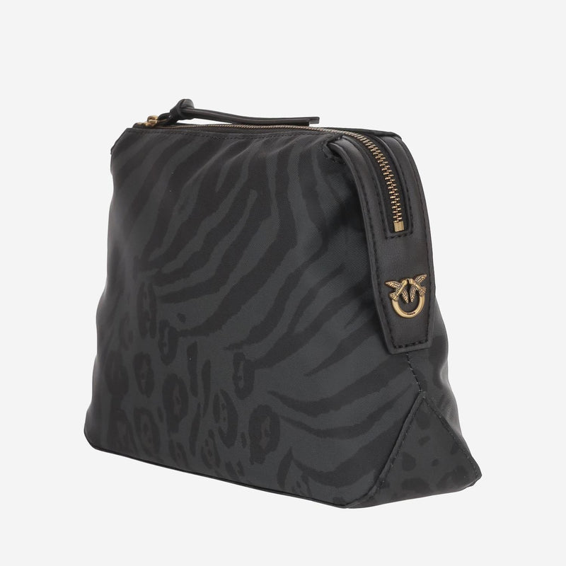 Pinko Animal Print Nylon Toiletry Bag — Black Wallet