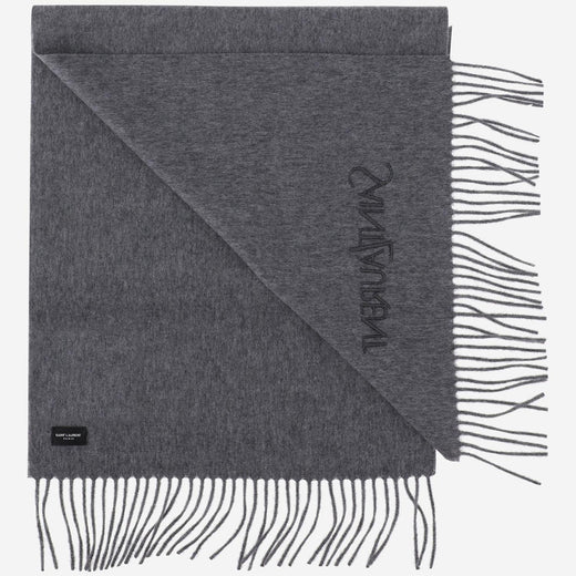 Saint Laurent Cashmere Jacquard Scarf — Gray Scarfs