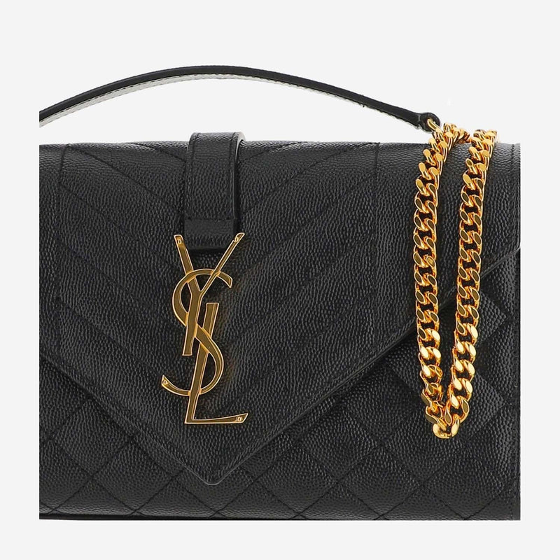 Saint Laurent Envelope Shoulder Bag — Black Calfskin