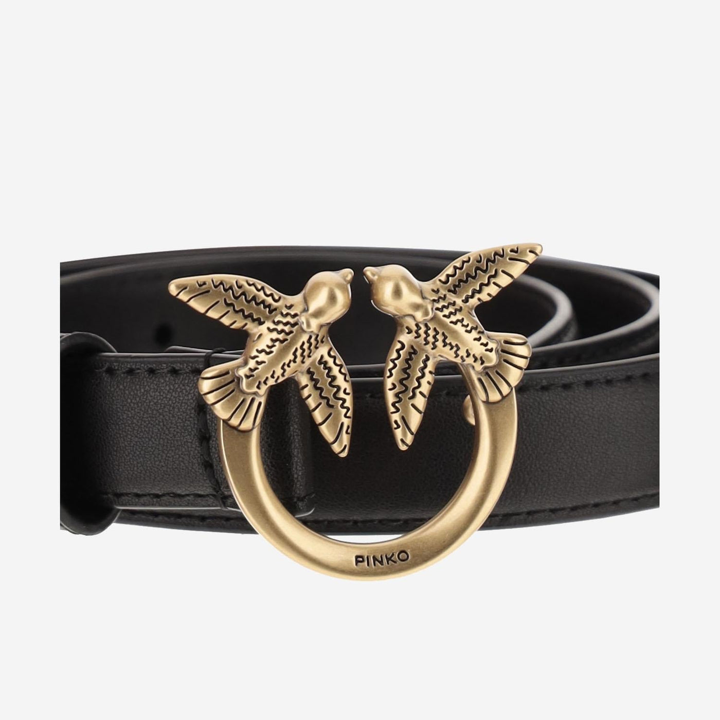 Pinko Leather With Love Birds Buckle Belt — Black