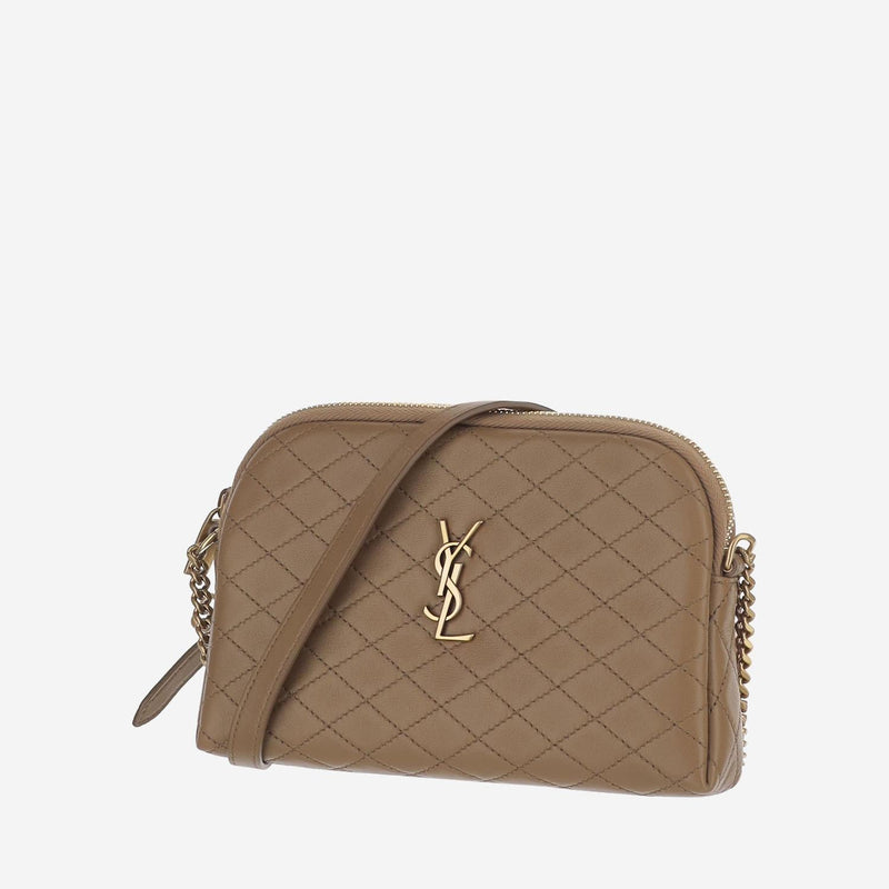 Saint Laurent Quilted Lambskin Shoulder Bag — Beige Leather