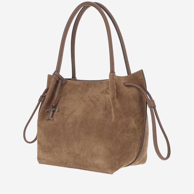 Tods Suede And Calfskin Shoulder Bag — Brown