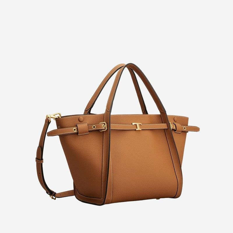 Tods Logo-Detailed Calfskin Tote Bag — Brown