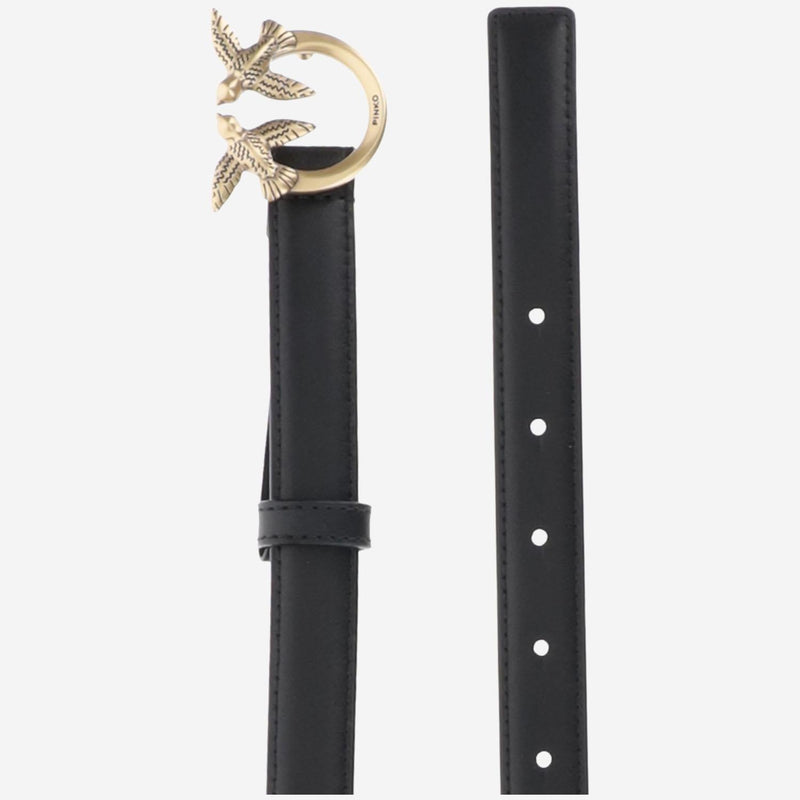Pinko Leather With Love Birds Buckle Belt — Black