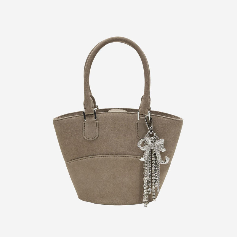 Self-Portrait Suede Leather With Removable Pendant Shoulder Bag — Gray (outer)