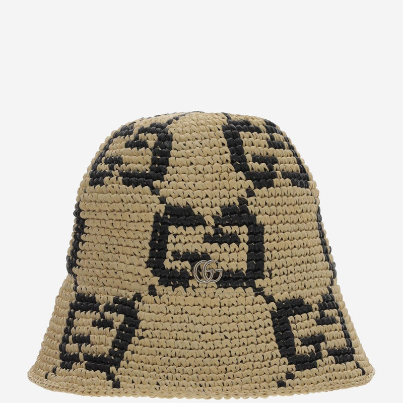 Gucci 795001 Gg Jacquard Raffia Bucket Hat — Beige Viscose