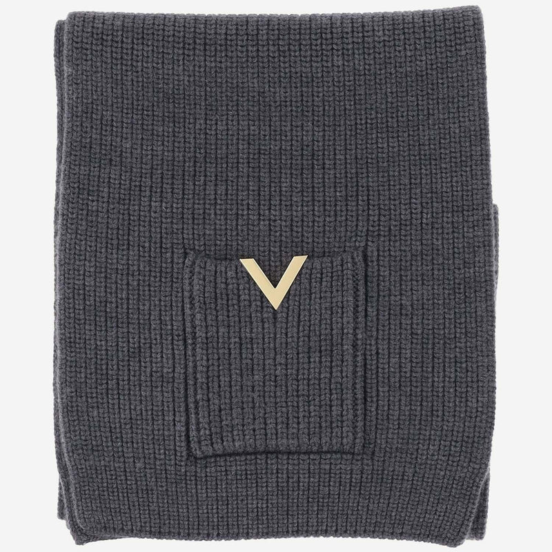 Valentino Garavani Wool Ribbed Scarf — Gray Scarfs