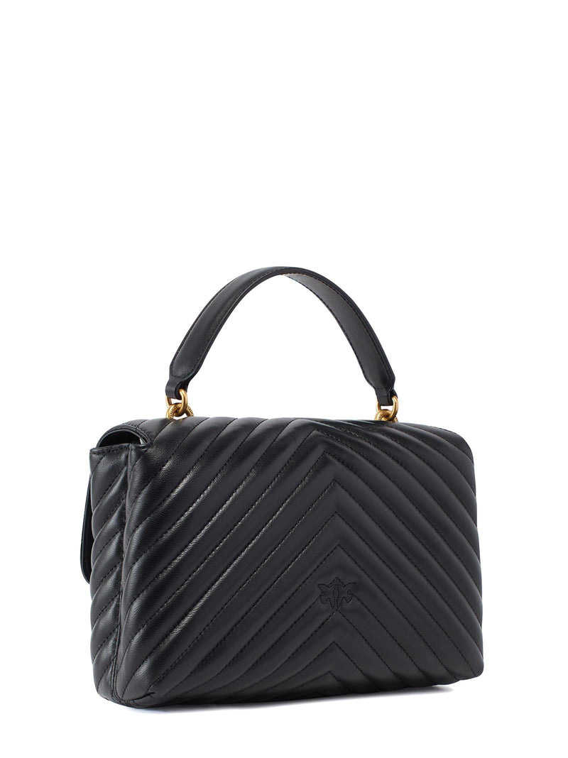 Pinko Chevron-Quilted Leather Shoulder Bag — Black Cow