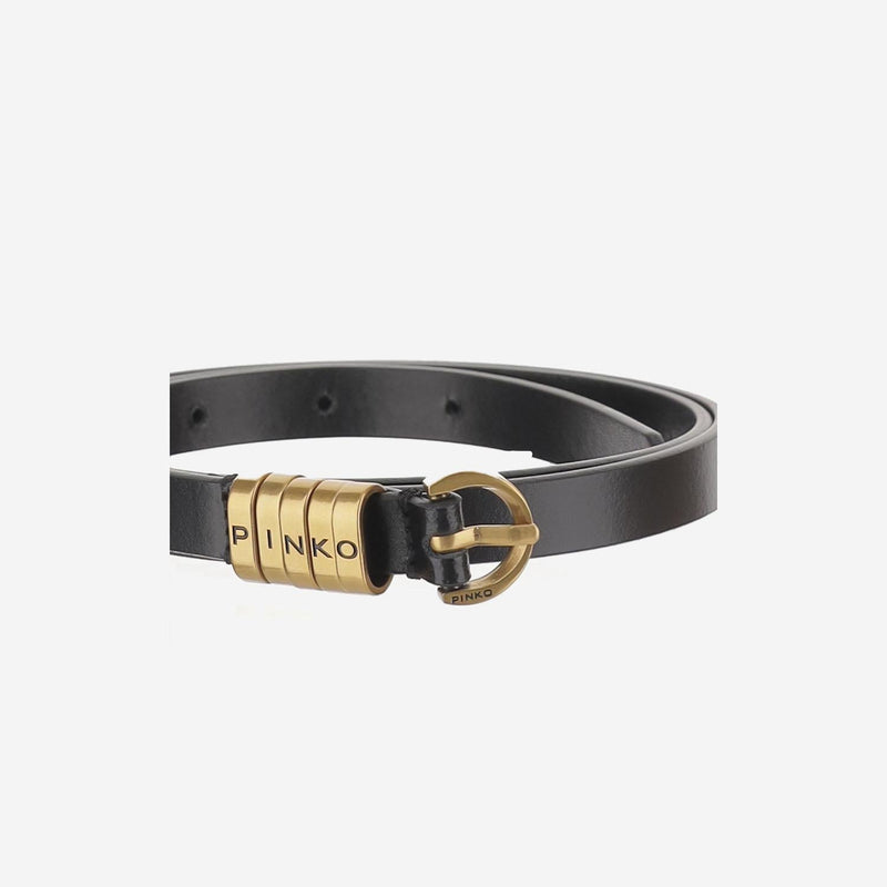 Pinko Logo Buckle Leather Belt — Black