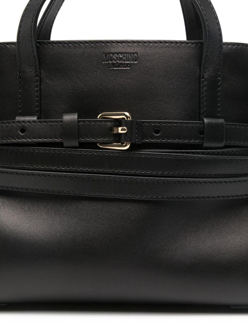 Moschino Calfskin With Knotted Belt Top Handle Bag — Black