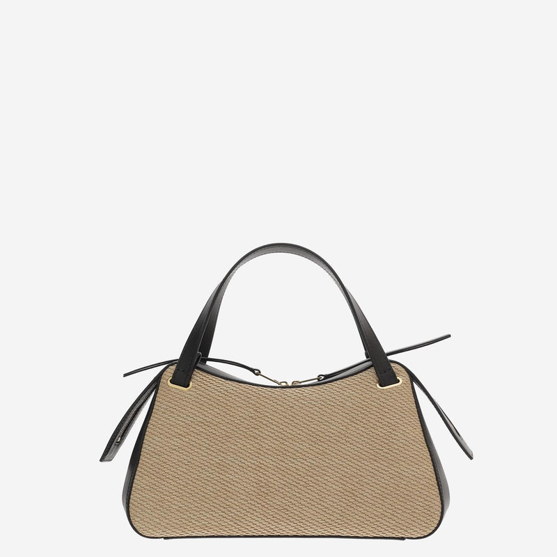 Jil Sander Leather And Raffia Shoulder Bag — Beige Polyamide