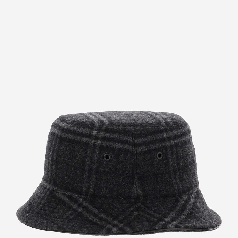 Burberry 8044077 Wool-Cashmere Check Bucket Hat — Gray