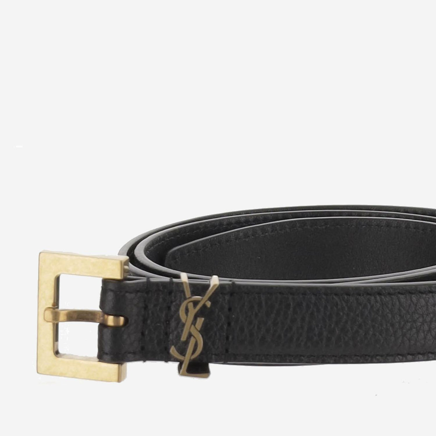 Saint Laurent Cassandre Belt — Black Leather