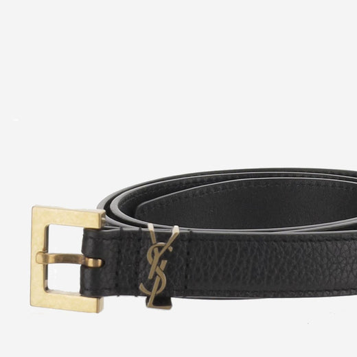 Saint Laurent Cassandre Belt — Black Leather