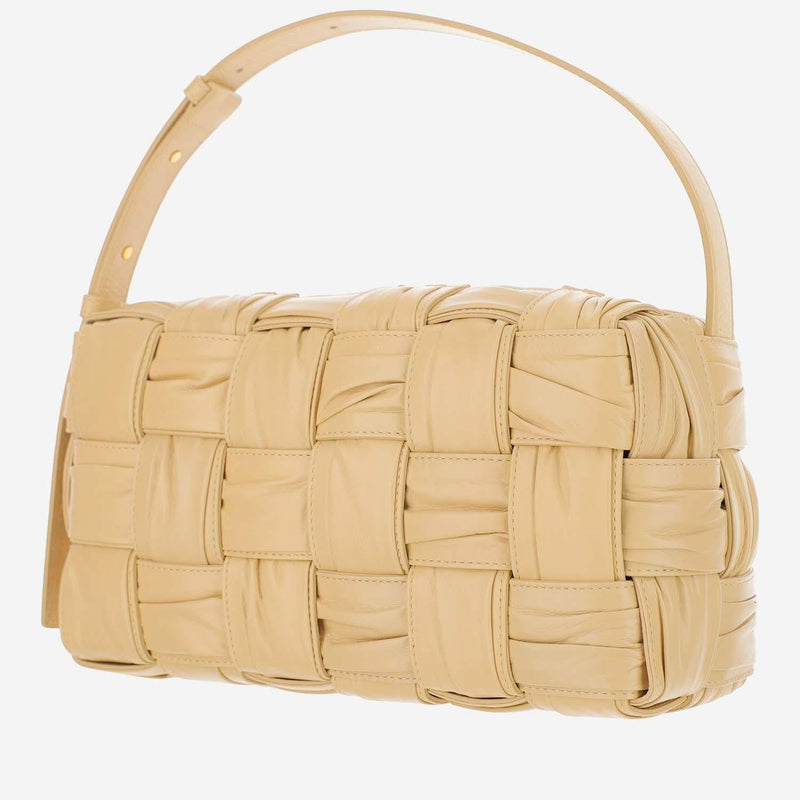 Bottega Veneta Brick Cassette Shoulder Bag — Beige Lambskin