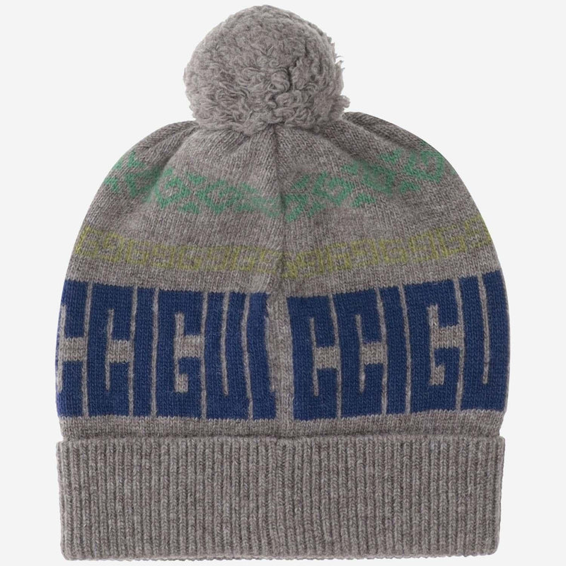 Gucci 793257 Logo Jacquard Wool Beanie — Gray Beanies