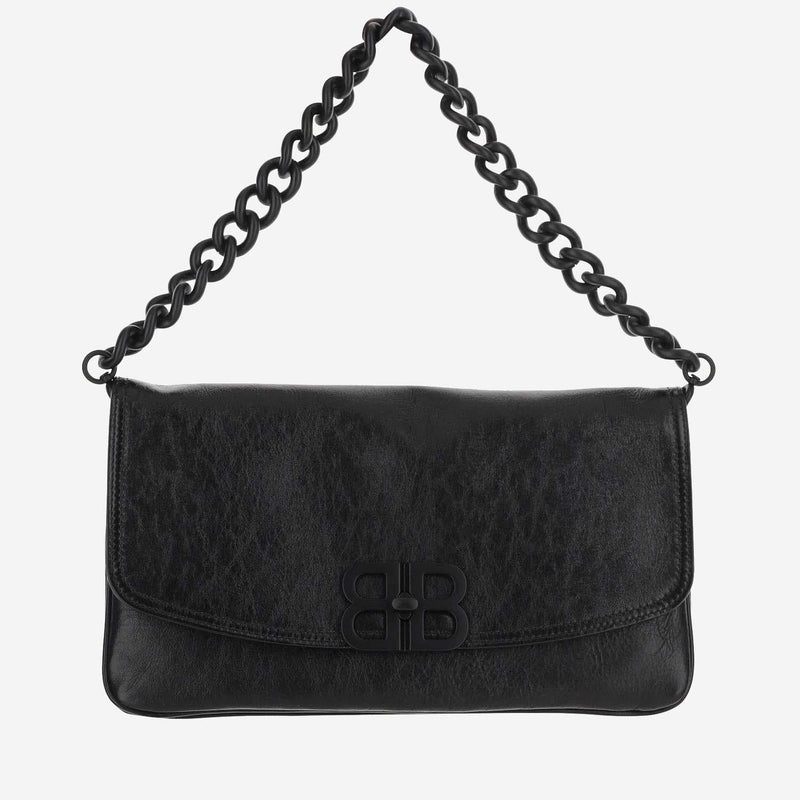 Balenciaga Calfskin Flap Shoulder Bag — Black