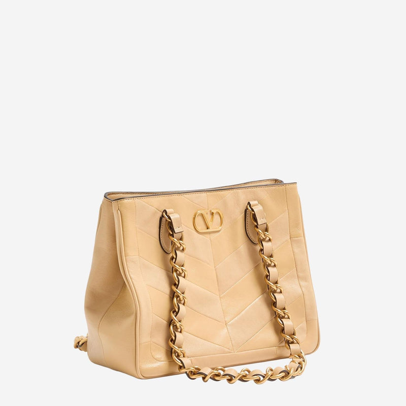 Valentino Garavani Chevron-Quilted Leather Shoulder Bag — Beige